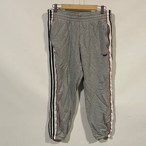 Adidas Kids Gray Joggers with Black and Red Stripes